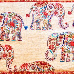 Vintage Pair (2), Pier 1, Quilted Pillow Shams with Elephants Boho Pillow Covers